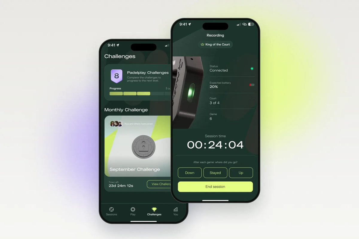 Padelplay app showing challenges and a live King of the Court session