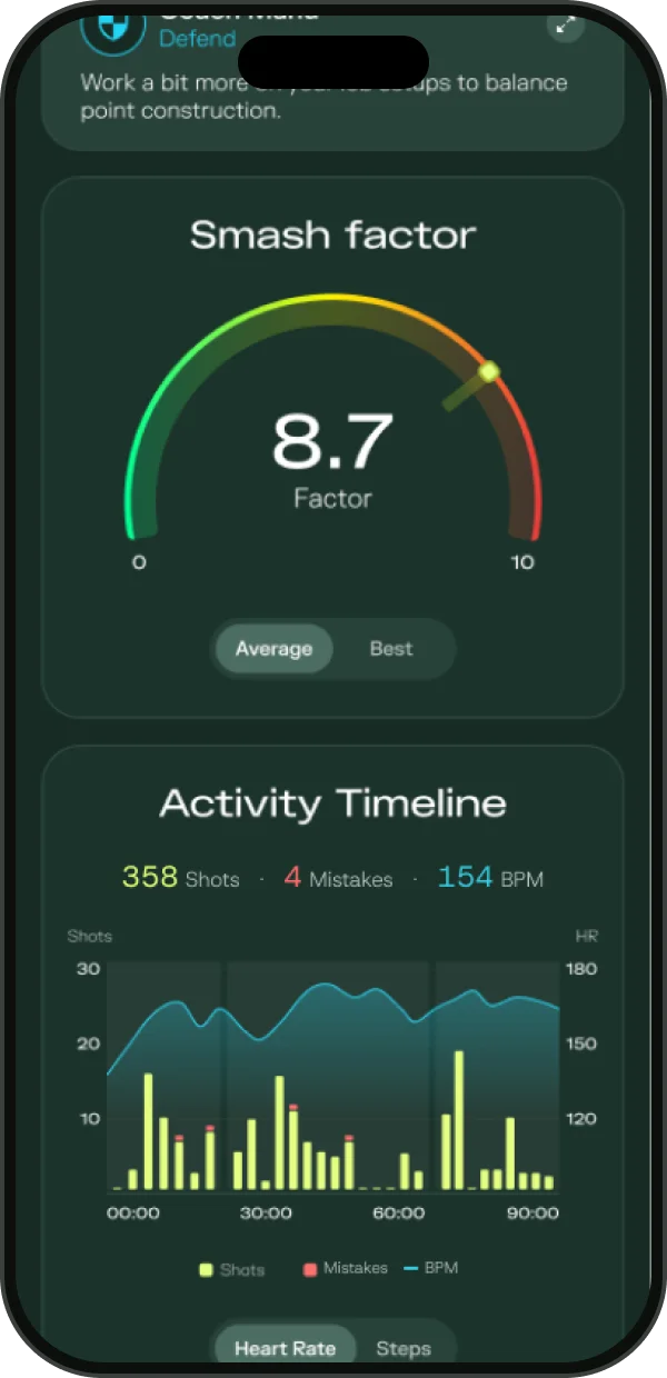 Padelplay app: Smash Factor gauge