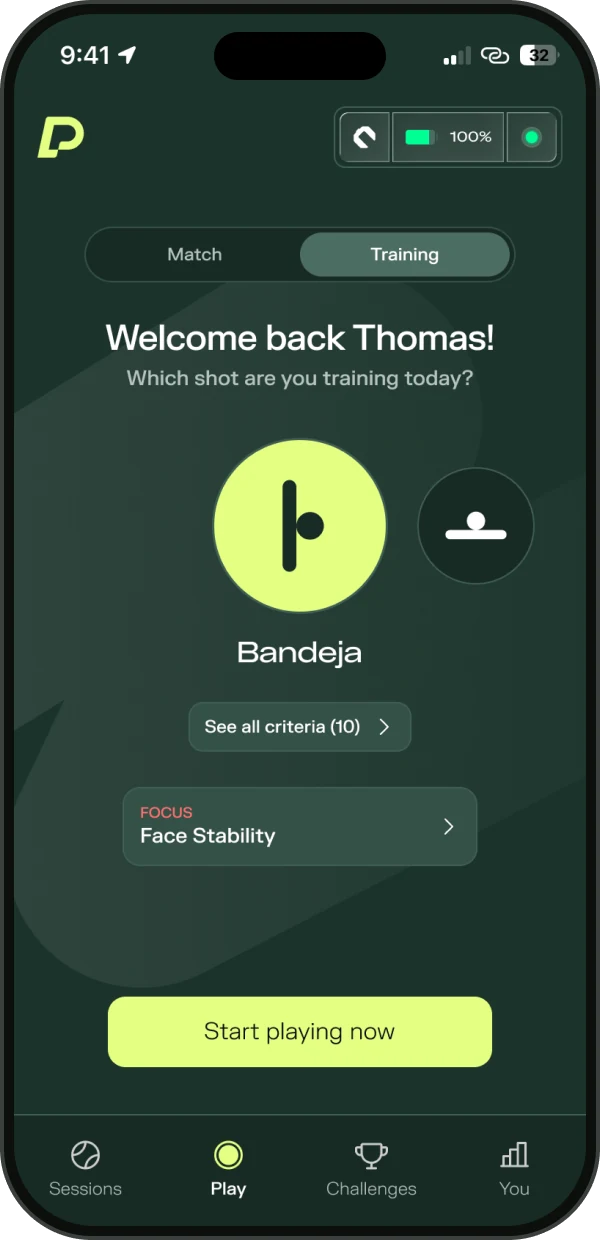 Padelplay training mode: choose the shot you want to train