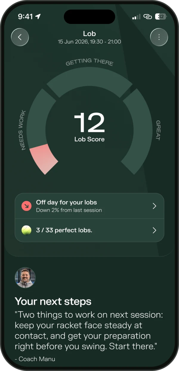 Padelplay training mode: lob score with Coach Manu’s next steps