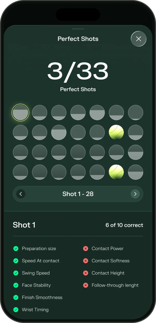 Padelplay training mode: perfect shots and the criteria per attempt